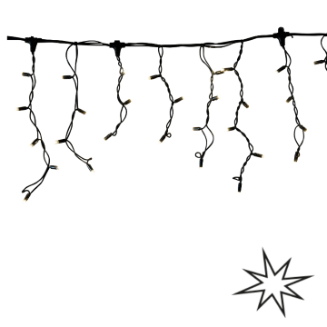 LED ijspegels kerstverlichting 2x0,4m – Warm wit 2400K + flits CW – Zwart snoer – 230V systeem (IP65)