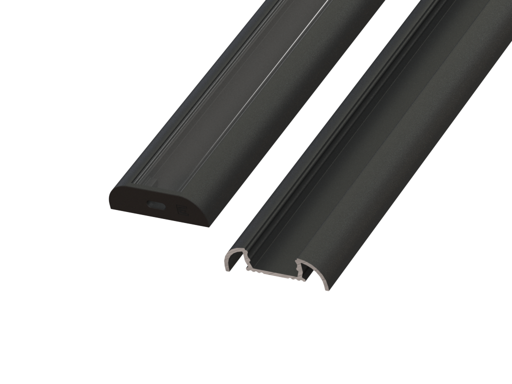 Zwart LED opbouw profiel met cover 25,79 mm x 6,5 mm 17.1ZWART