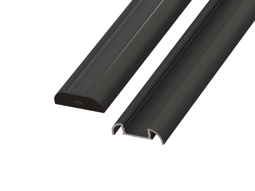 Zwart LED opbouw profiel met cover 25,79 mm x 6,5 mm 17.1ZWART