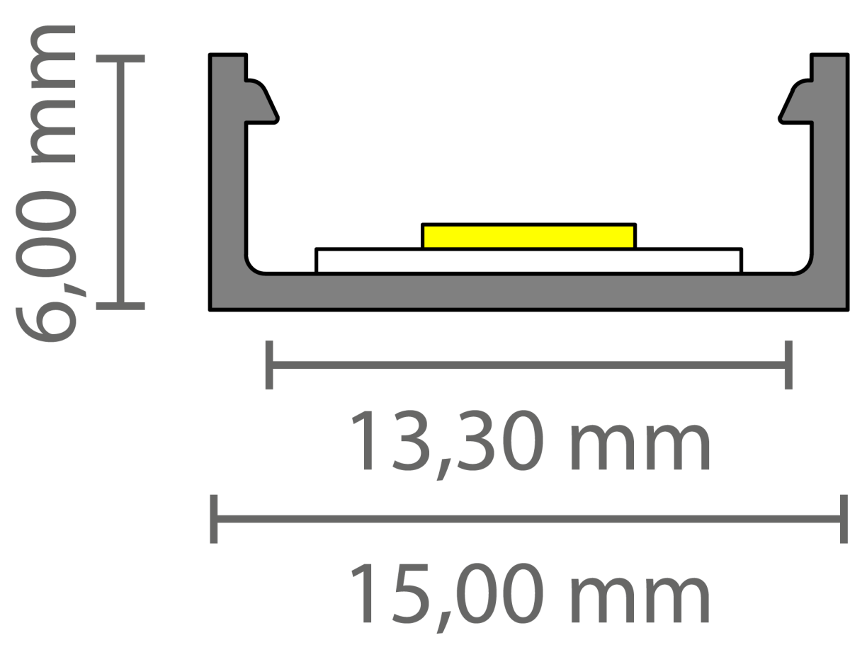 Zwart LED strip profiel met klikcover 15mm x 6mm - 301ZWART
