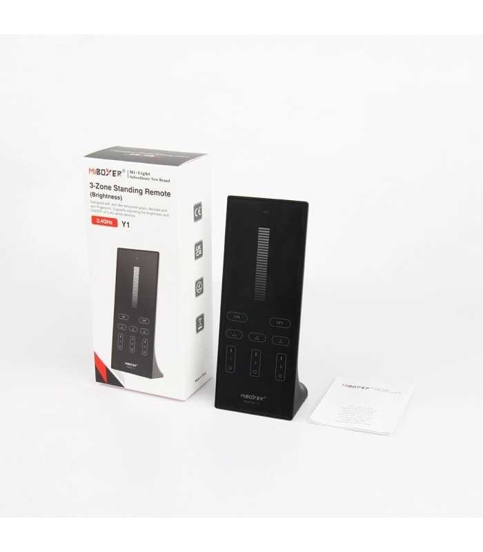 Design LED afstandsbediening tafelmodel + Zwarte wandhouder voor enkel kleurige LED – 3 zones – Miboxer Y1