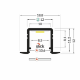 Zwart LED inbouw profiel met klikcover 18,80 mm x 12,00 mm - 03.1ZWART