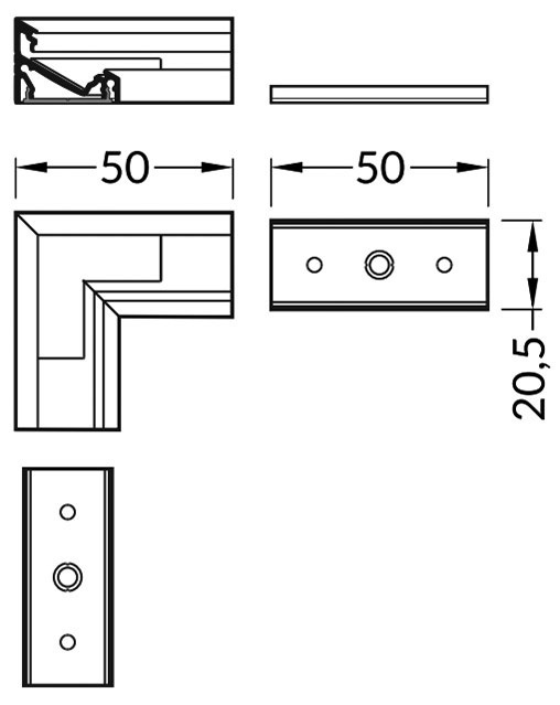 LED strip profiel hoekstuk aluminium t.b.v. LED strip profiel C14ALU