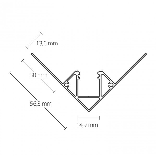 LED gips hoekprofiel 2 meter 37,9 mm x 13,76 mm GIPS23BINNENHOEK