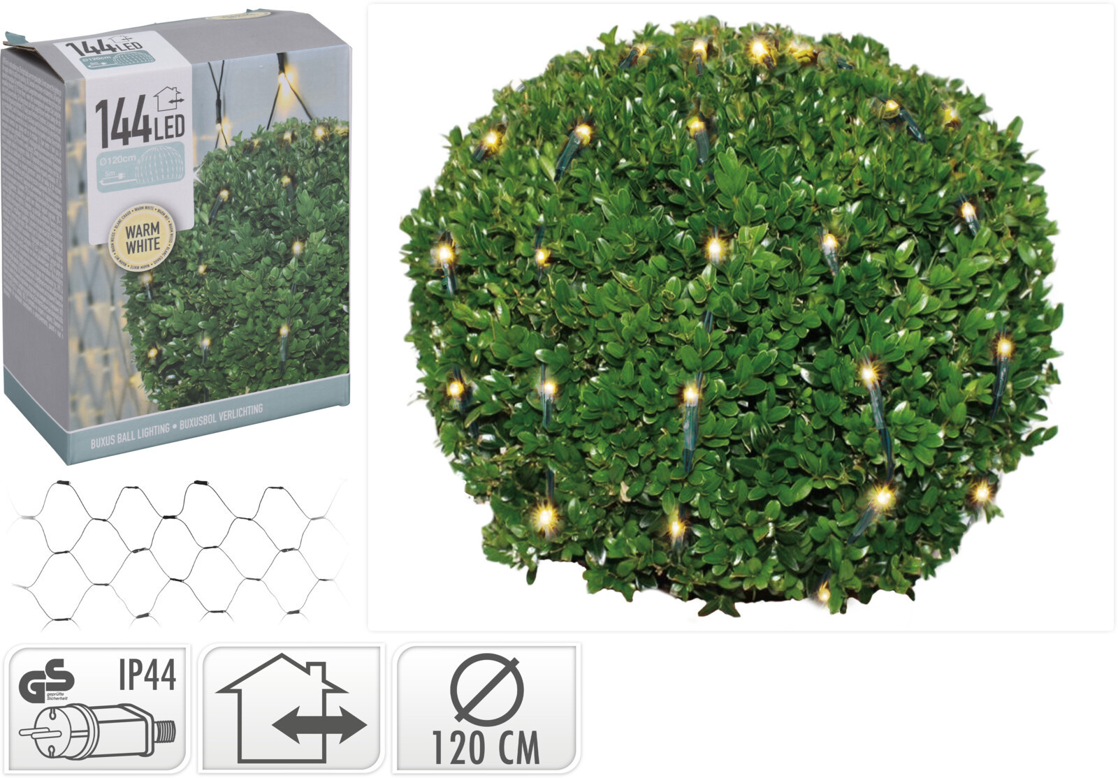 Buxus kerstverlichting 144 LED warm wit - L