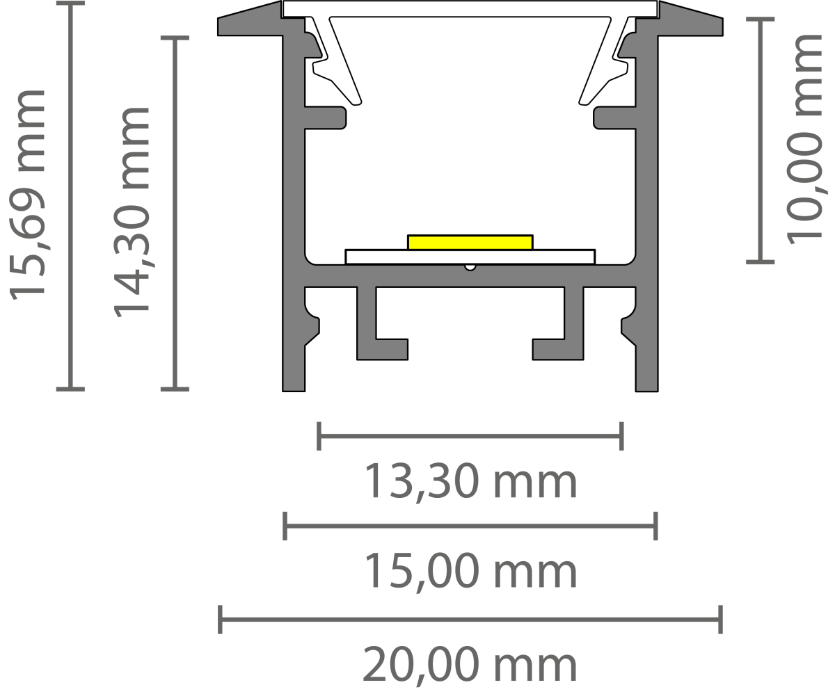 Zwart LED inbouw profiel inclusief klikcover 15mm x 15.69mm - 303ZWART