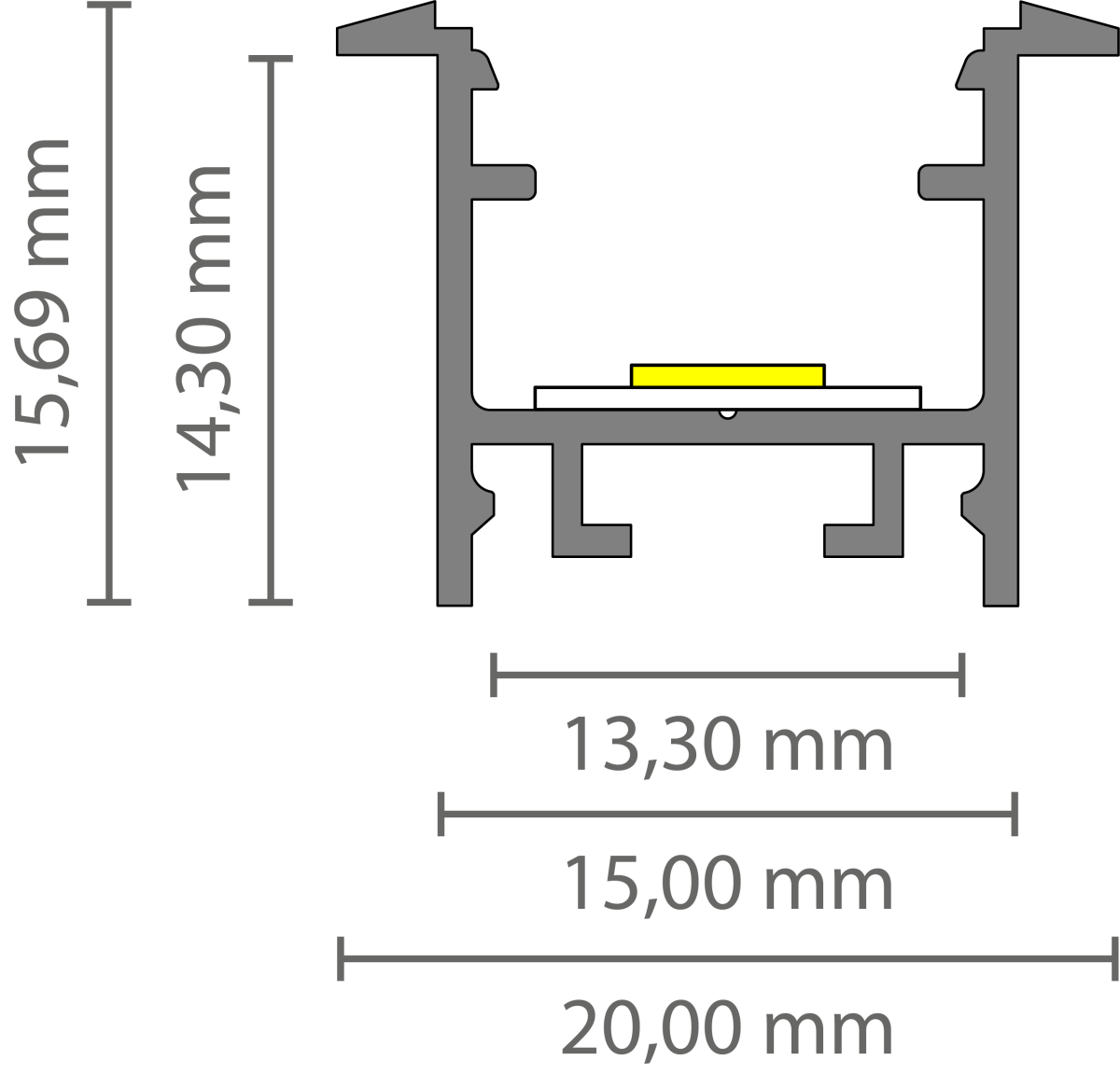 Zwart LED inbouw profiel inclusief klikcover 15mm x 15.69mm - 303ZWART