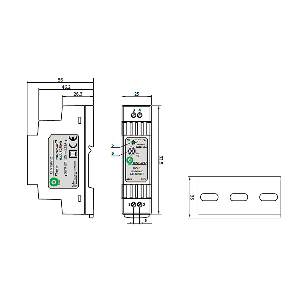 DIN Rail LED driver 15 watt 12 volt 1,25 Ampère - IP20 - MDIN15W12