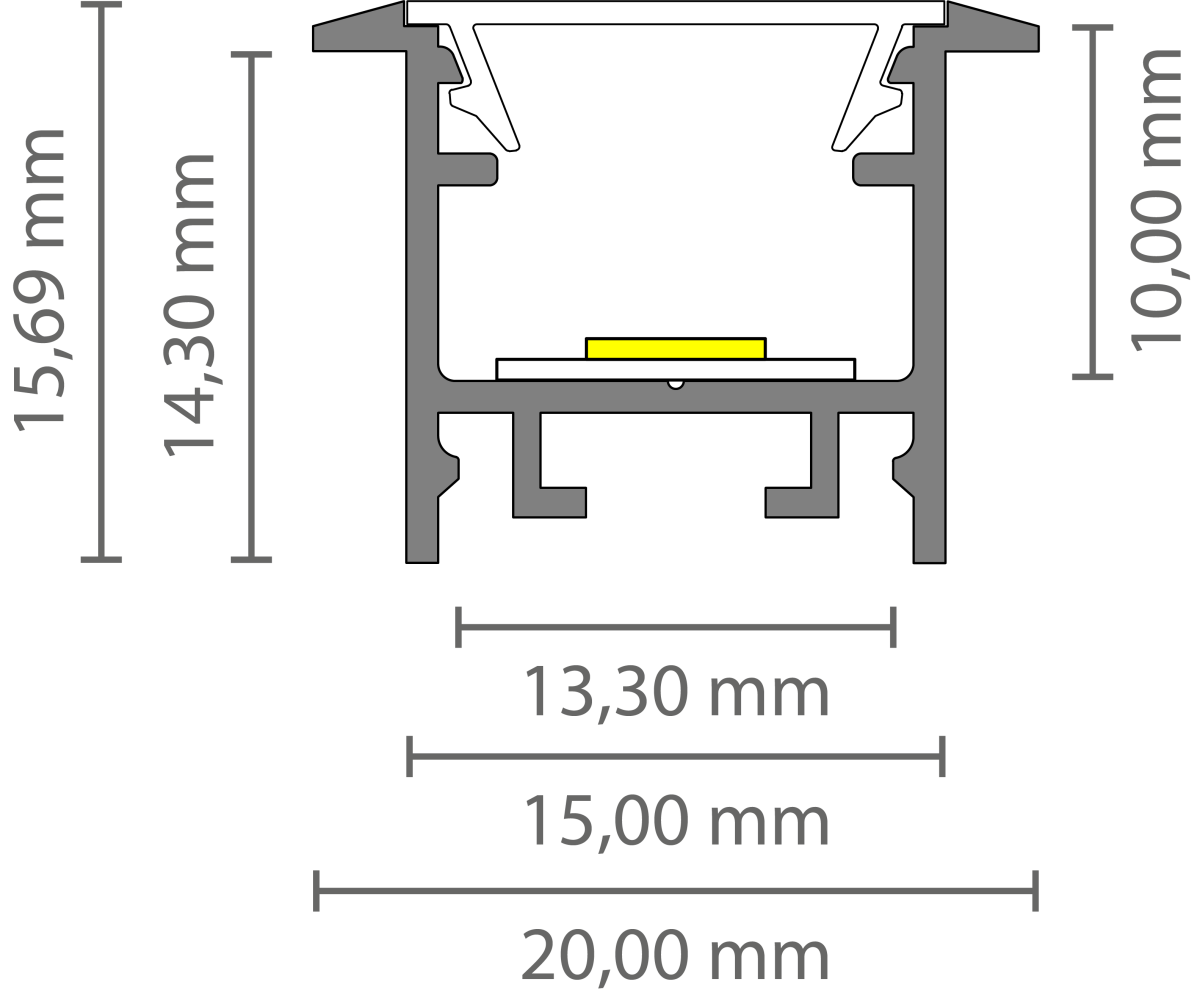 Zwart LED inbouw profiel inclusief klikcover 15mm x 15.69mm - 303ZWART