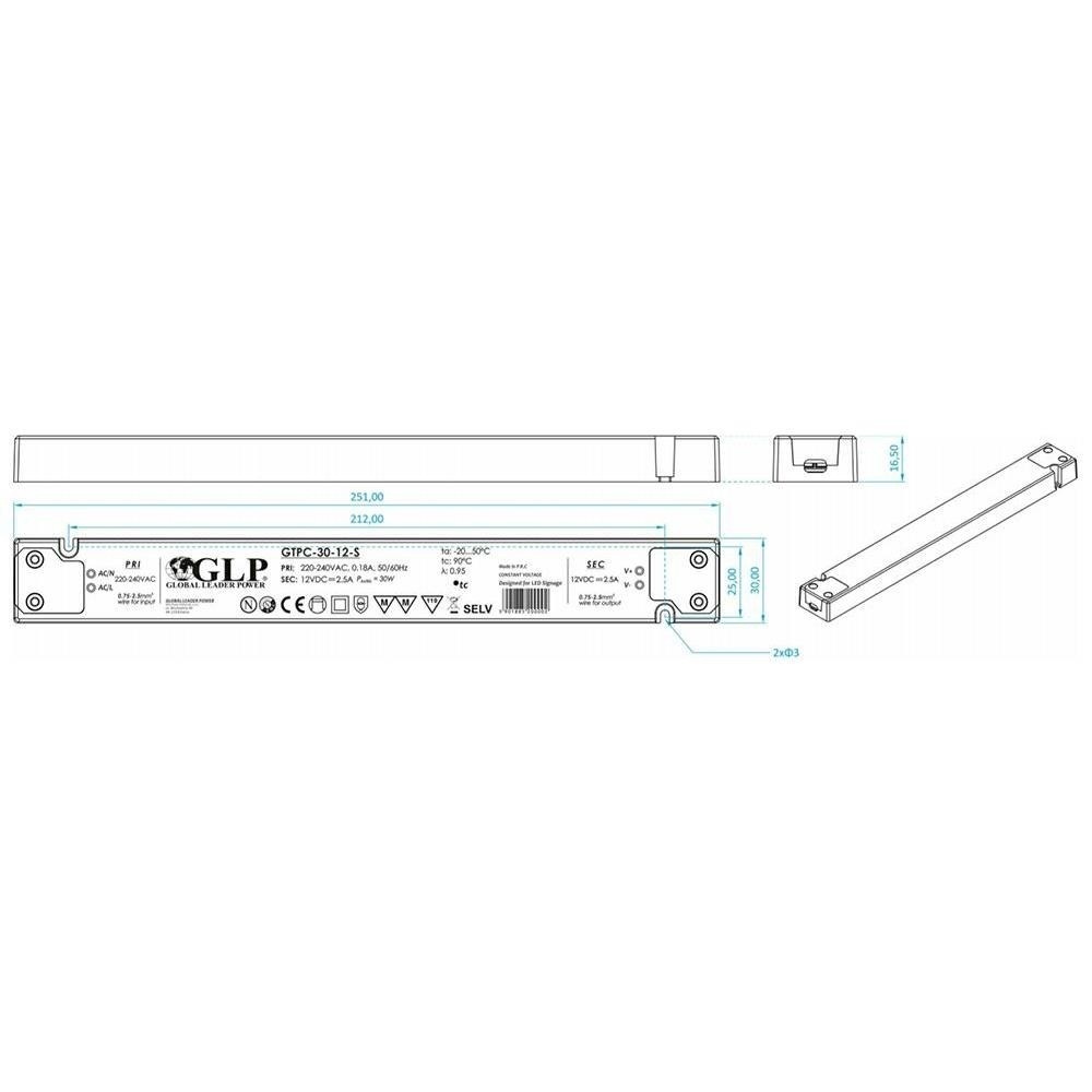 LED driver 45 watt 12 volt 3,75 Ampère - IP20 - compact