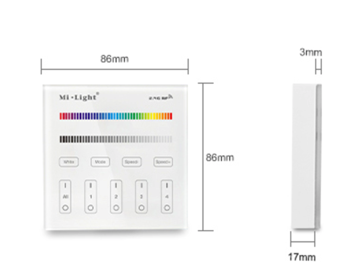 LED strip RGB/RGBW/RGBWW/RGBCCT wanddimmer draadloos 4 zone - B4