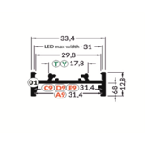 LED strip profiel 2 meter met lage cover 33,4 mm x 12,8 mm - PN10.C1ALU