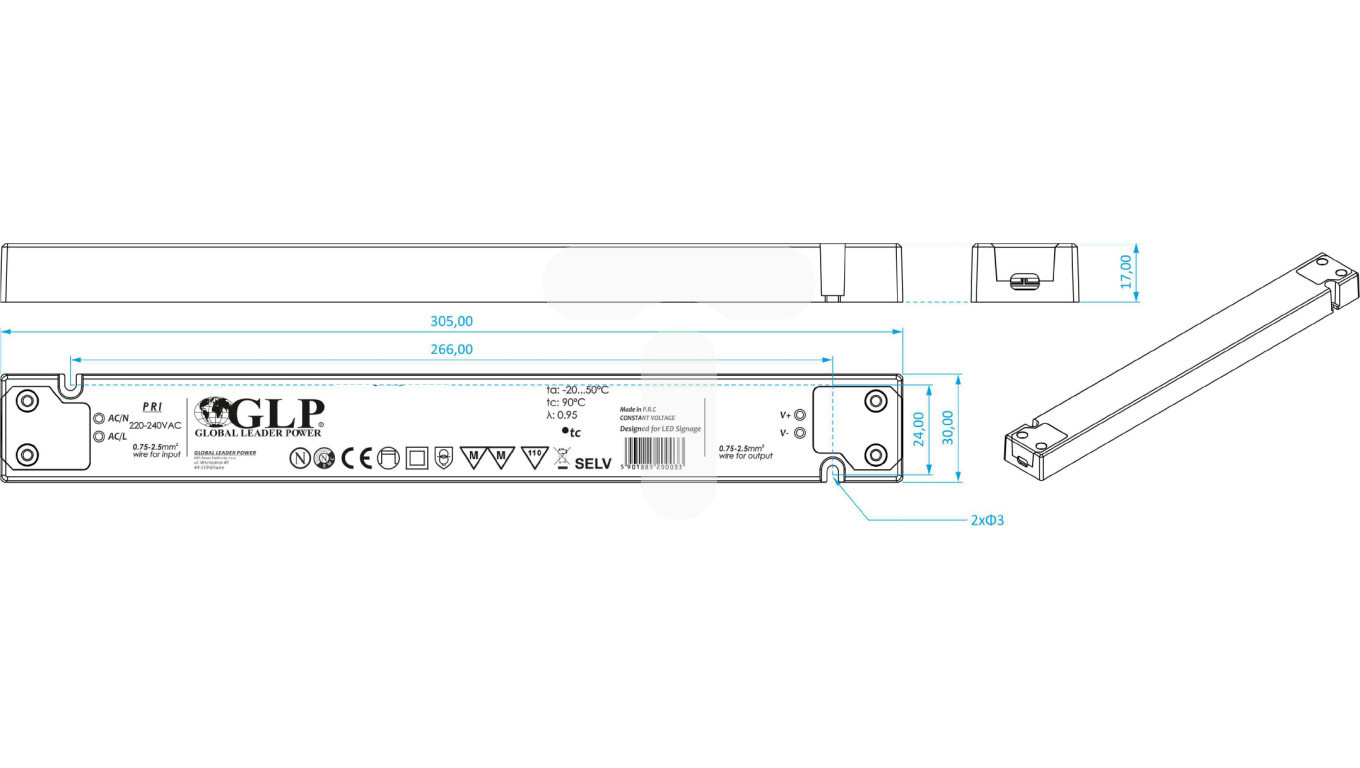 LED driver 75 watt 12 volt 6,25 Ampère - IP20 - compact