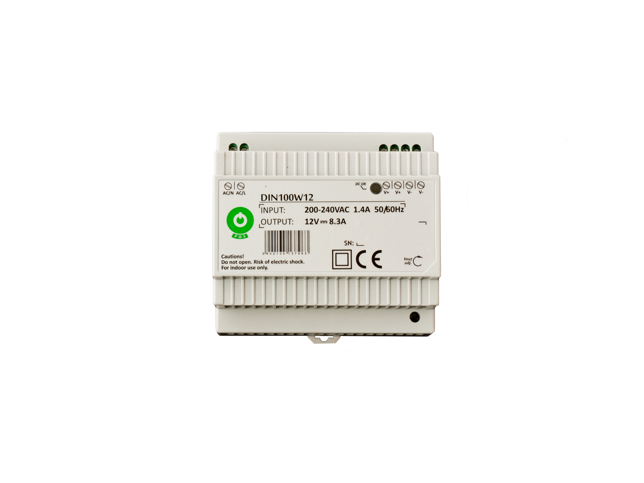 DIN Rail LED driver 100 watt 12 volt 8,3 Ampère - IP20 - DIN100W12