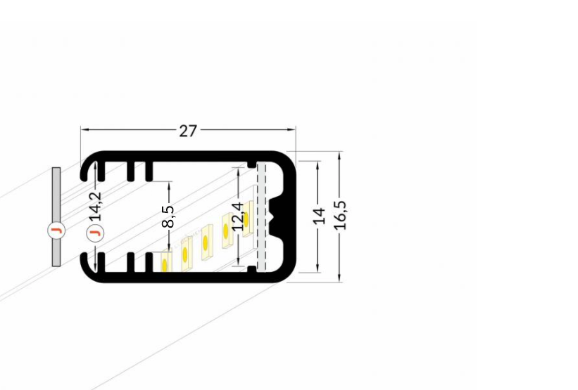 LED strip glasplaat profiel 27 mm x 16,5 mm MK12