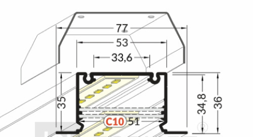 Verzonken LED strip profiel 2 meter met cover 77 mm x 36 mm - XL70ALU