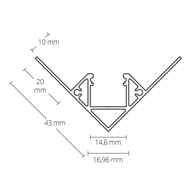 LED gips hoekprofiel 2,5 meter 43 mm x 43 mm C23STUC BINNENHOEK (Afhaalprijs)