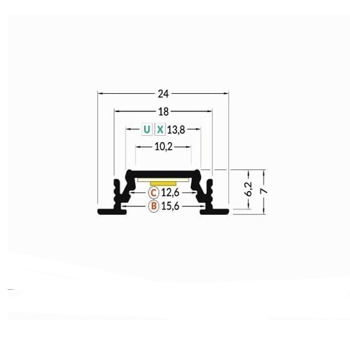 Verzonken LED strip profiel met cover 24mm x 7mm - 208ALU