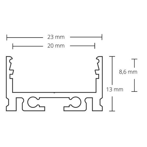 LED strip profiel 2 meter met opaal klikcover 23mm x 13mm - XL08.1ALU