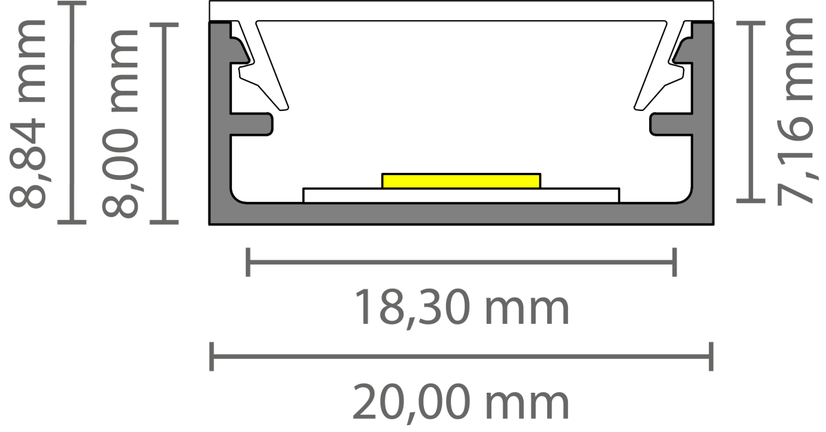 Zwart LED strip profiel inclusief klikcover 8,84 x 20mm- 304ZWART