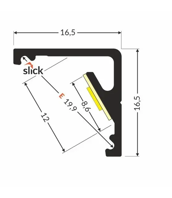 LED hoekprofiel met cover 16,5 mm x 16,5 mm - CABI12 D1E - C12ALU