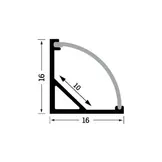 Zwart LED strip hoekprofiel met klikcover 16 mm x 16 mm - C10ZWART