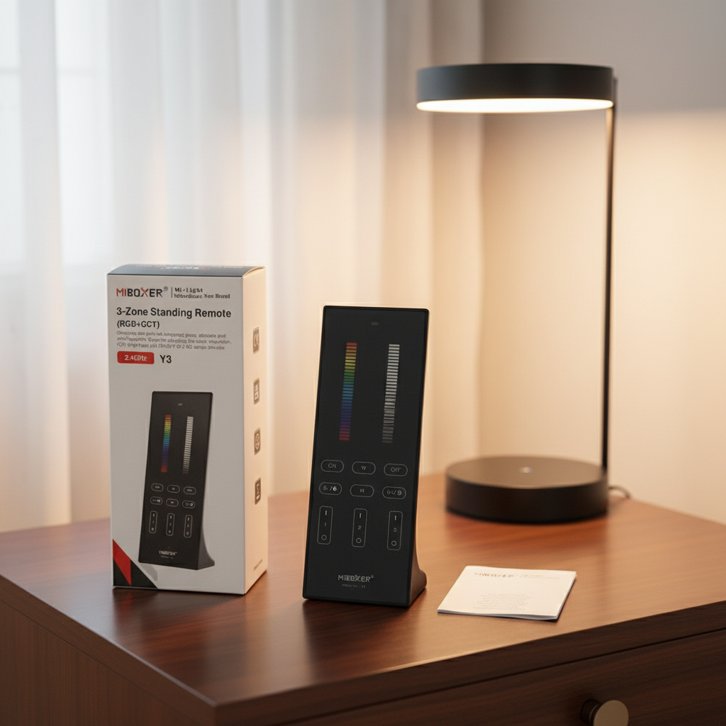 Design LED afstandsbediening tafelmodel + Zwarte wandhouder voor ieder type LED – 3 zones – Miboxer Y3
