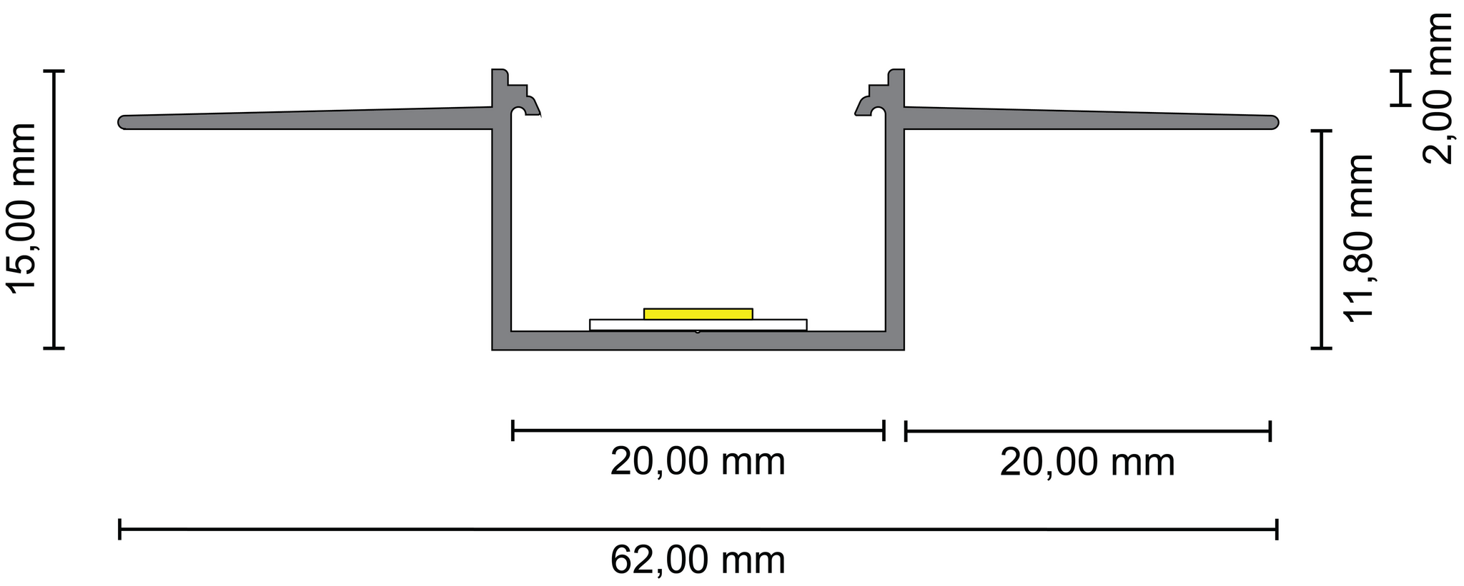 Trimless LED trockenbau profile klikcover 62 mm x 15 mm -Trimless400