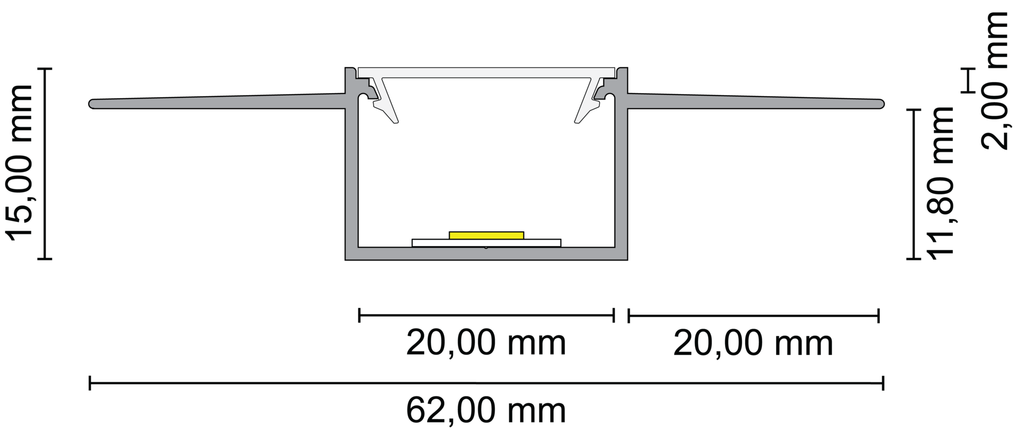 Trimless LED stuc profile klikcover 62 mm x 15 mm -Trimless400