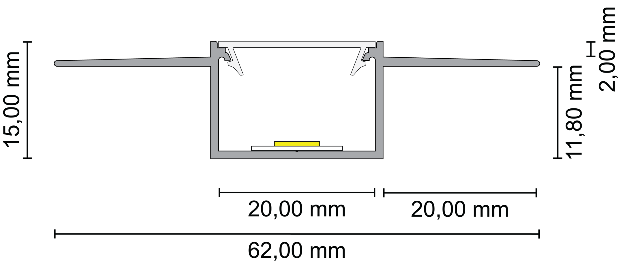 Trimless LED trockenbau profile klikcover 62 mm x 15 mm -Trimless400