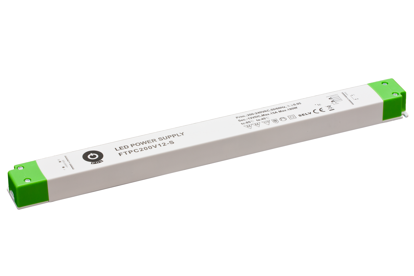 LED voeding 200 watt 12 volt 15 Ampère – IP20 – compact - FTPC200-12-S