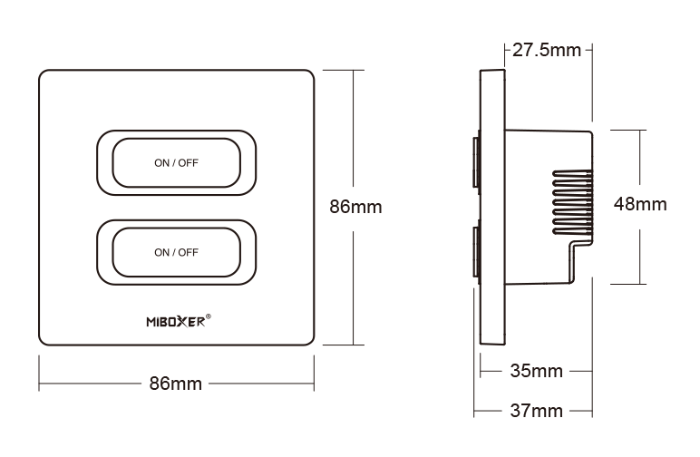 Zwart Wand Paneel 2-voudige slimme schakelaar (Zigbee 3.0 + 2.4G)