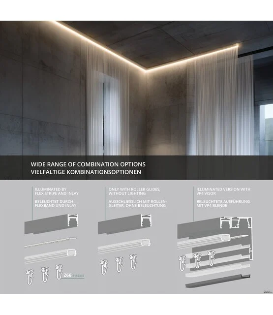 Gordijnrail LED strip profiel 200 cm  GR1 - Zwart