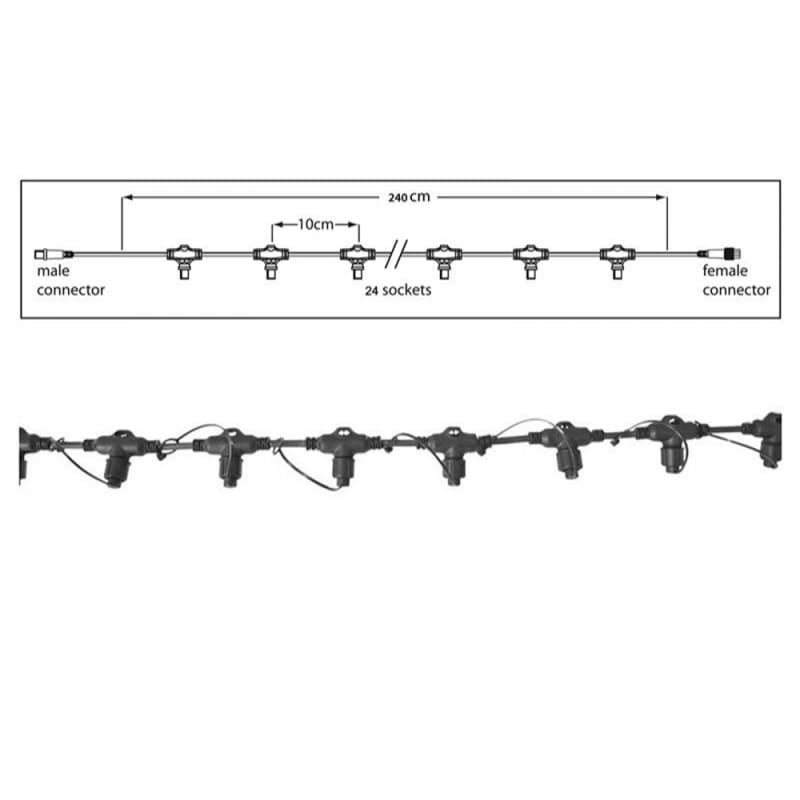 Hoofdkabel kerstverlichting Zwart – 240 cm – 24 aansluitingen – voor uitbreidbare LED verlichting