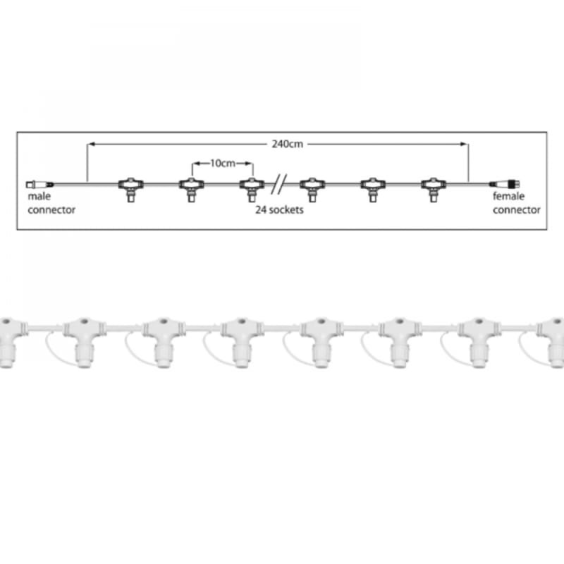 Hoofdkabel kerstverlichting wit – 240 cm – 24 aansluitingen – voor uitbreidbare LED verlichting
