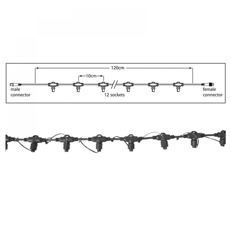 Hoofdkabel kerstverlichting Zwart – 120 cm – 12 aansluitingen – voor uitbreidbare LED verlichting