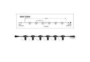 Hoofdkabel kerstverlichting Zwart – 60 cm – 6 aansluitingen – voor uitbreidbare kerstverlichting