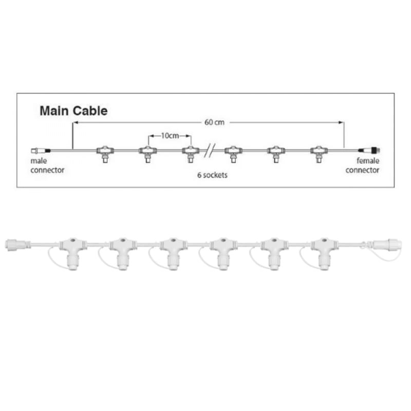 Hoofdkabel kerstverlichting wit – 60 cm – 6 aansluitingen – voor uitbreidbare kerstverlichting