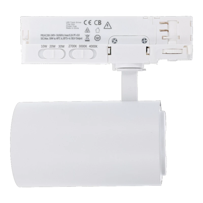 3-fase rail spot - WIT -  instelbaar - 10W/20W/30W 38° - ROSA - 2700/3000/4000K