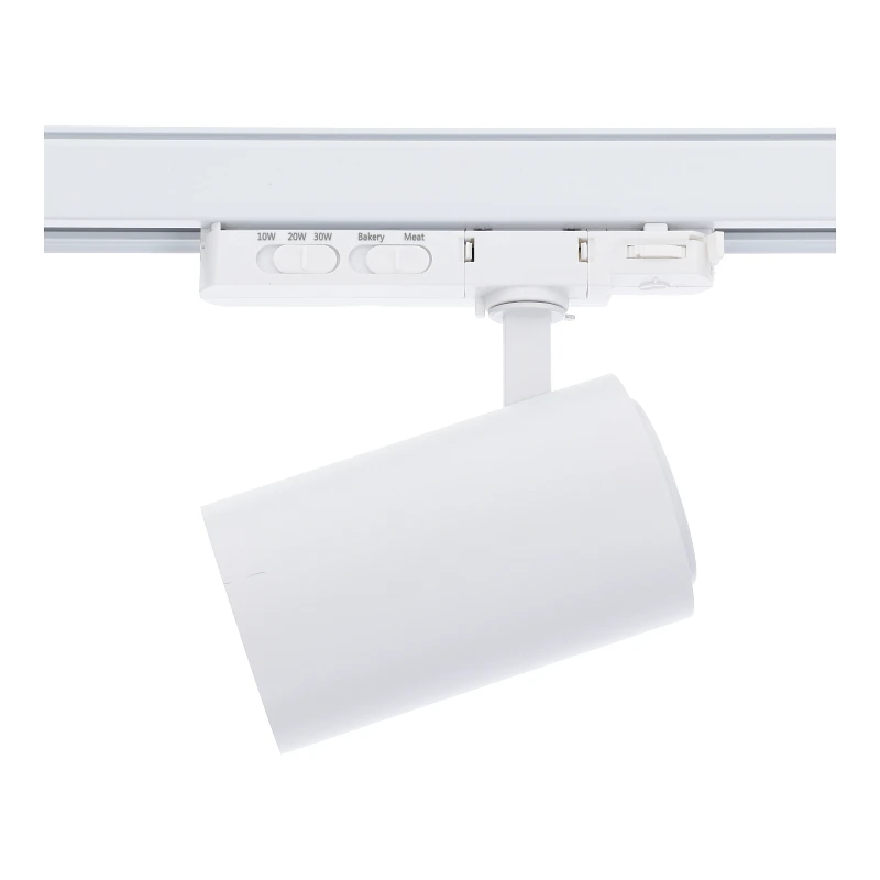 3-fase rail spot voor SLAGER - BAKKER - VISWINKEL - WIT - instelbaar - 10W/20W/30W 38° - ROSA RETAIL FOOD - 2700/3000/4000K