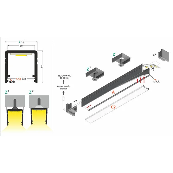 3 meter SMART10 AC2/Z LED profiel - Aluminium - afdekking naar keuze