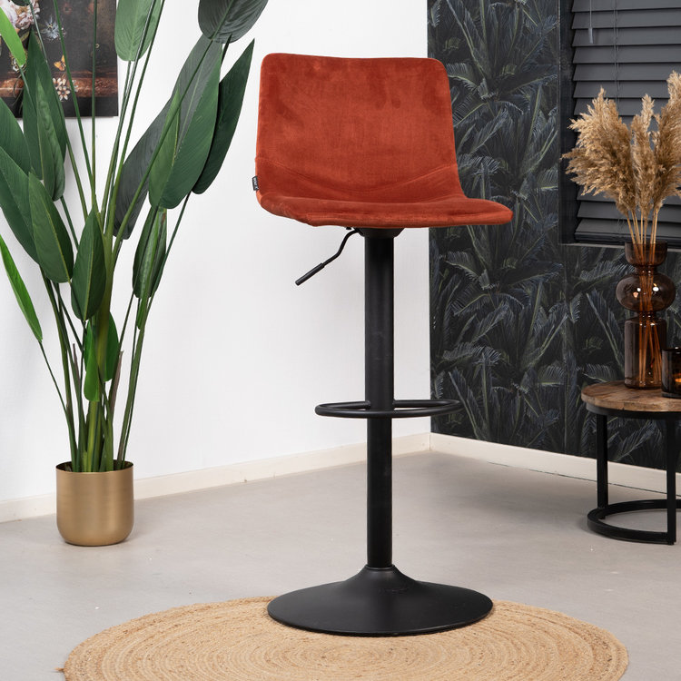 Tabouret de bar velours Frenkie cuivre 60-76 cm