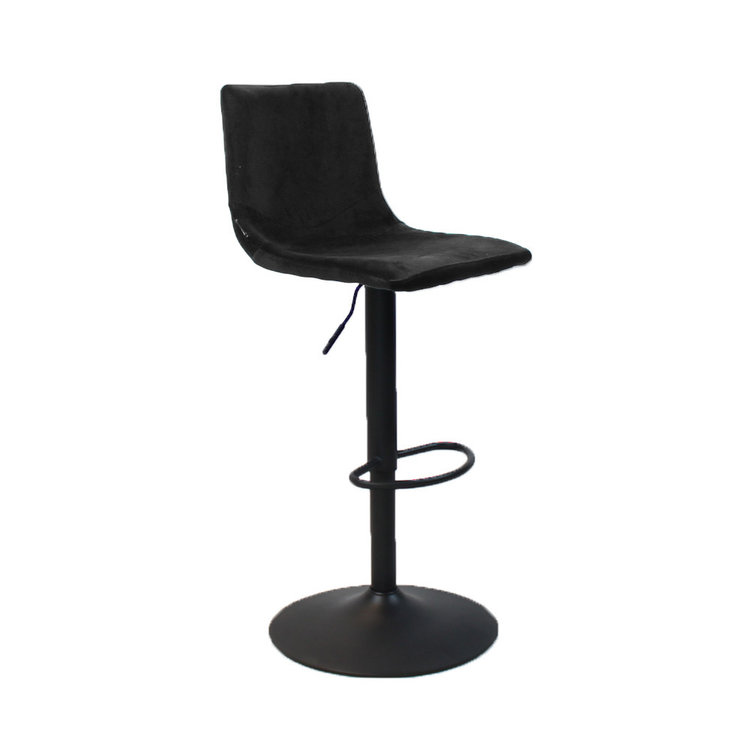 Tabouret de bar velours Frenkie noir 60-76 cm