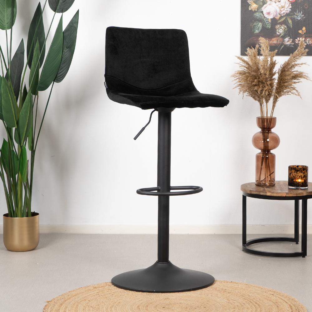 Tabouret de bar velours Frenkie noir 60-76 cm