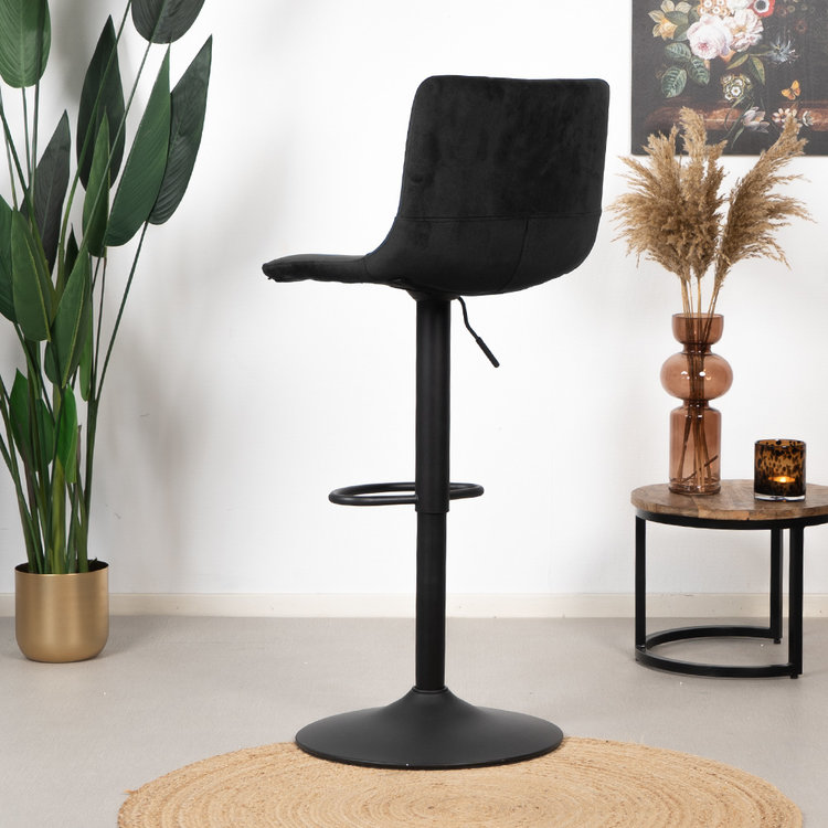 Tabouret de bar velours Frenkie noir 60-76 cm