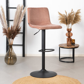 Tabouret de bar velours Frenkie rose 60-76 cm