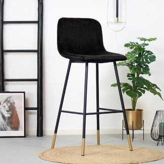 Tabouret de bar Mikky noir velours 65-78 cm