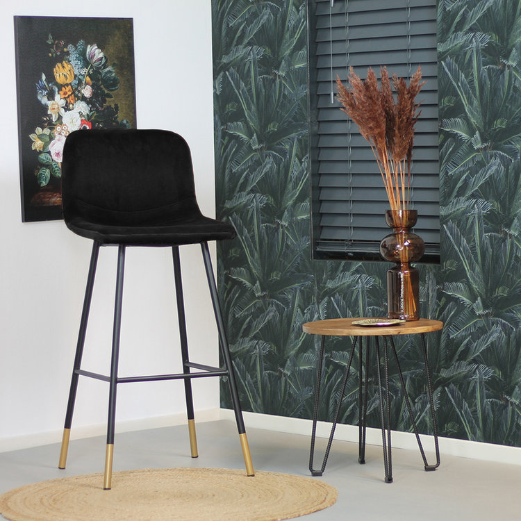 Tabouret de bar Mikky noir velours 65-78 cm