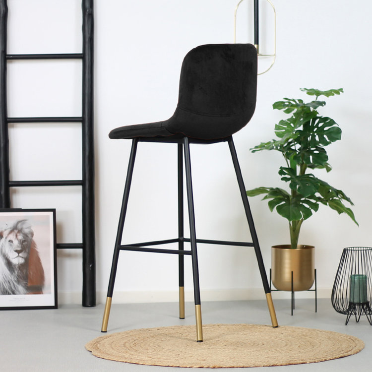 Tabouret de bar Mikky noir velours 65-78 cm