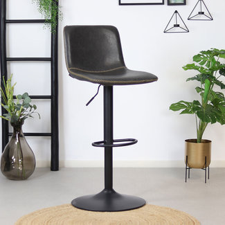 Tabouret de bar industriel Texas cuir anthracite 60 - 76 cm - pivotant